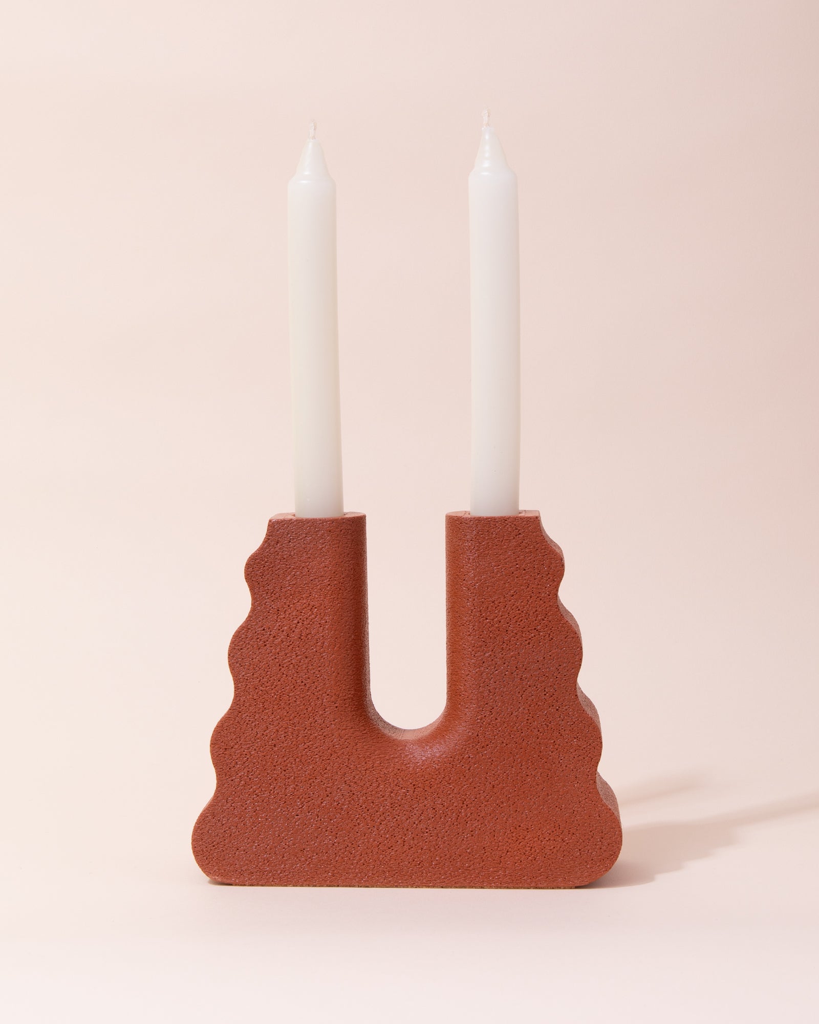 Amanita Labs wavy candle holder in terracotta colour