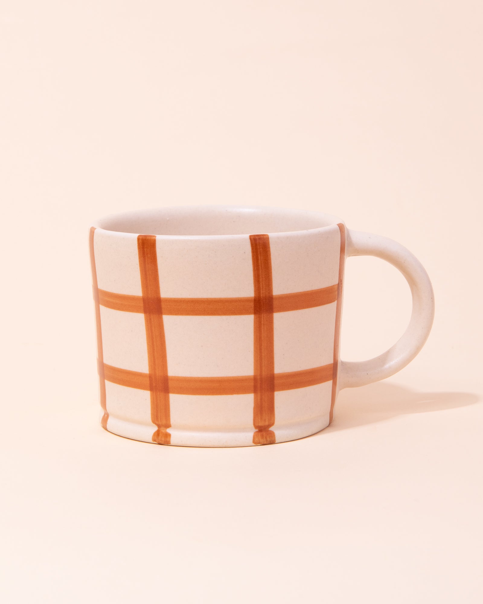 red grid check ceramic mug
