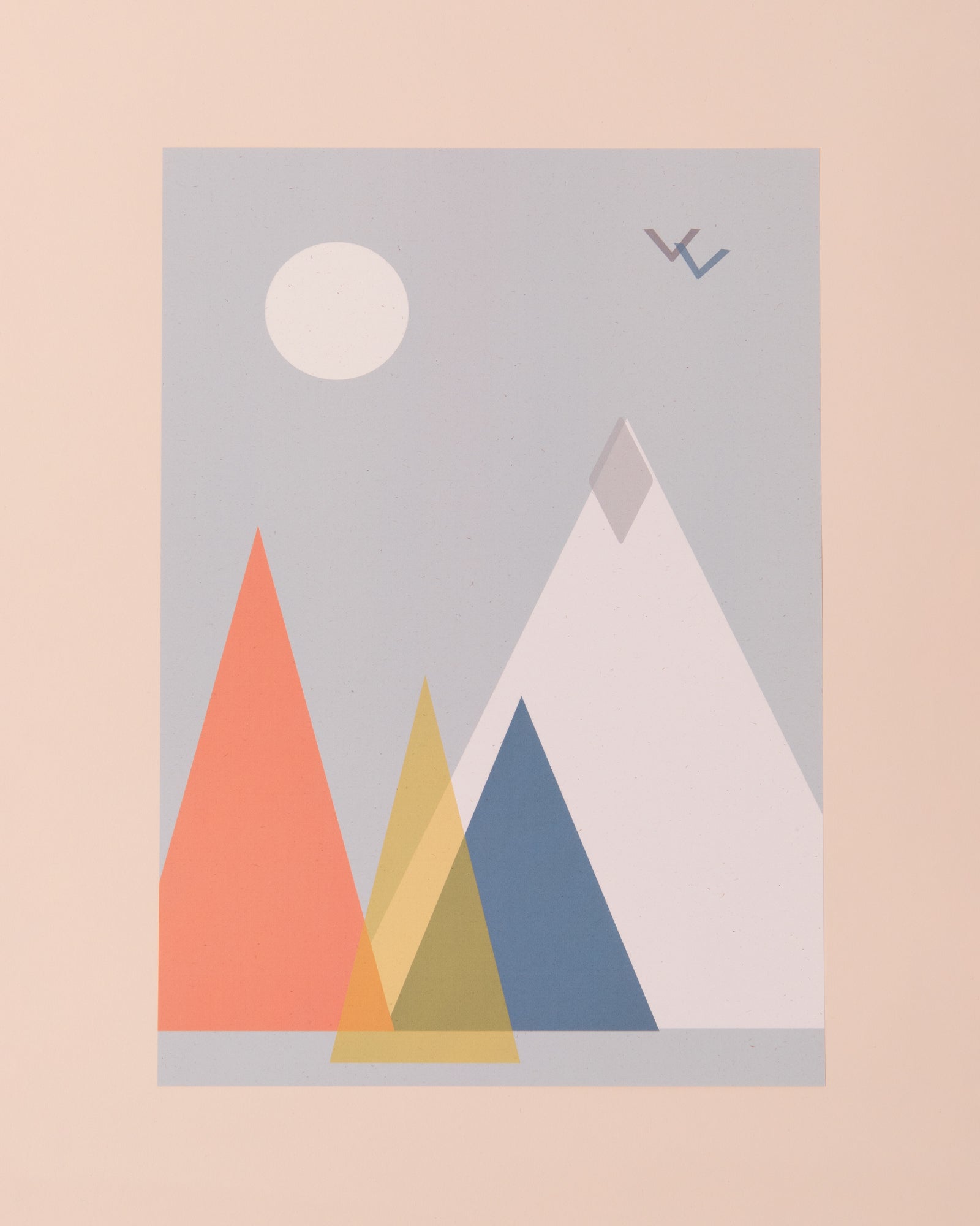 Colourful A4 art print of a mountain landscape