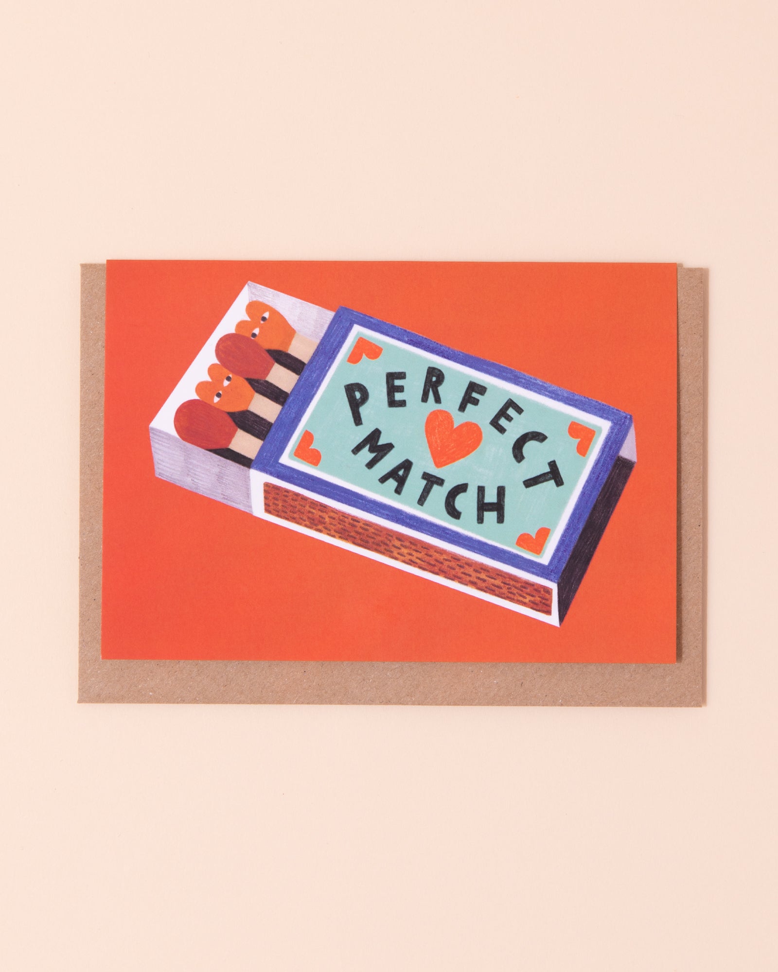 Colourful greetings card with an illustration of a matchbox
