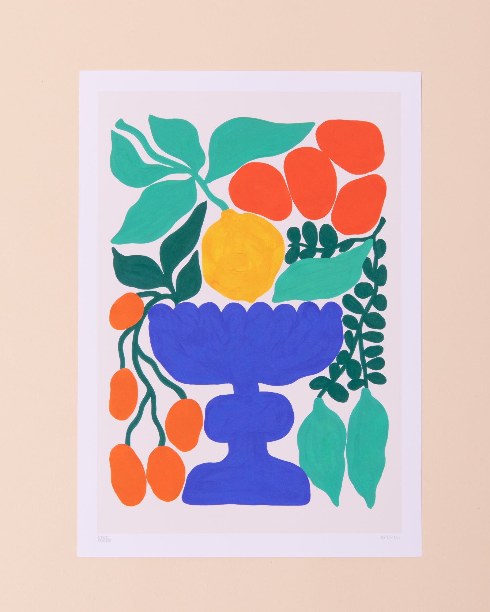 Colourful art print of a fruit bowl