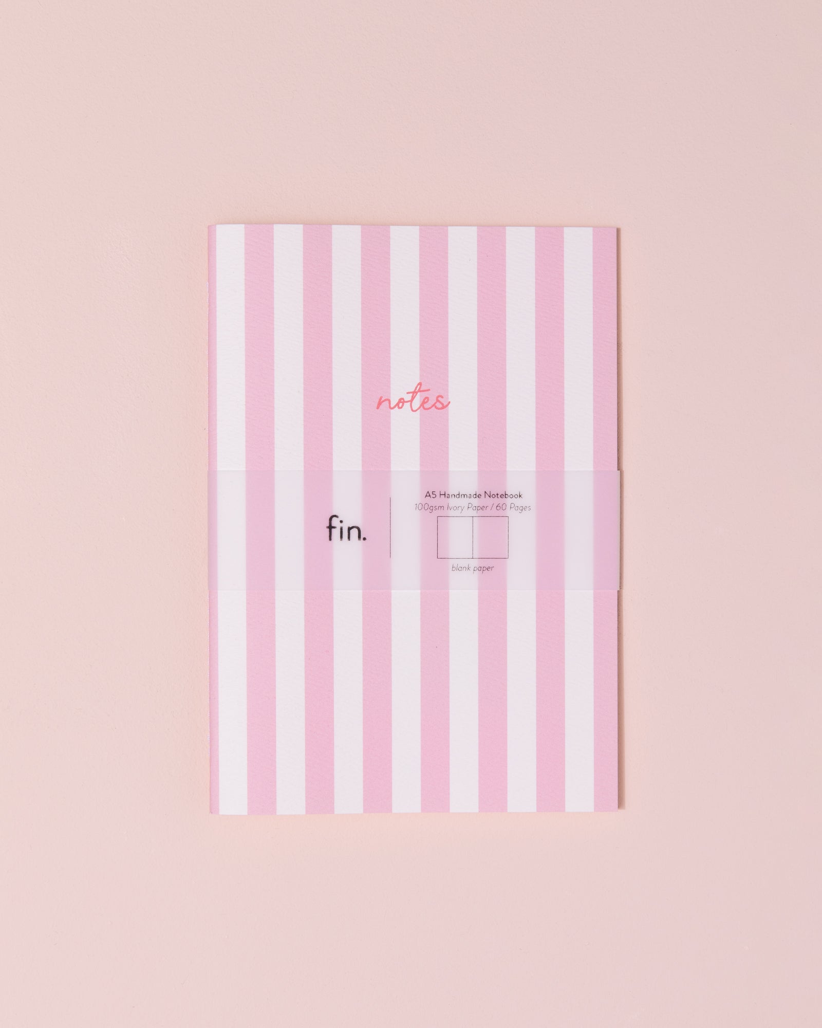 Pink and white stripe notebook