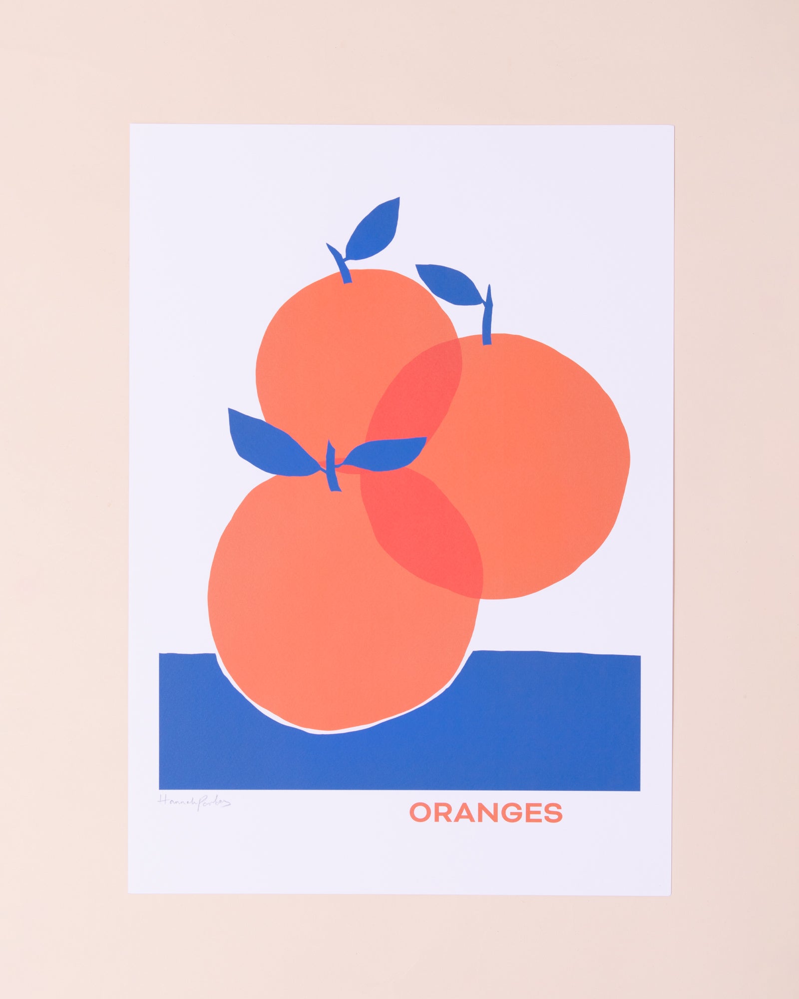 Colourful A3 print of oranges by artist Hannah Parkes