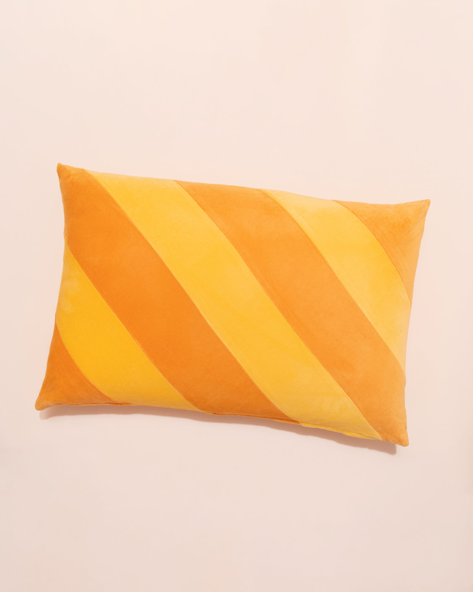 Yellow and white stripe velvet cushion by HKLIVING