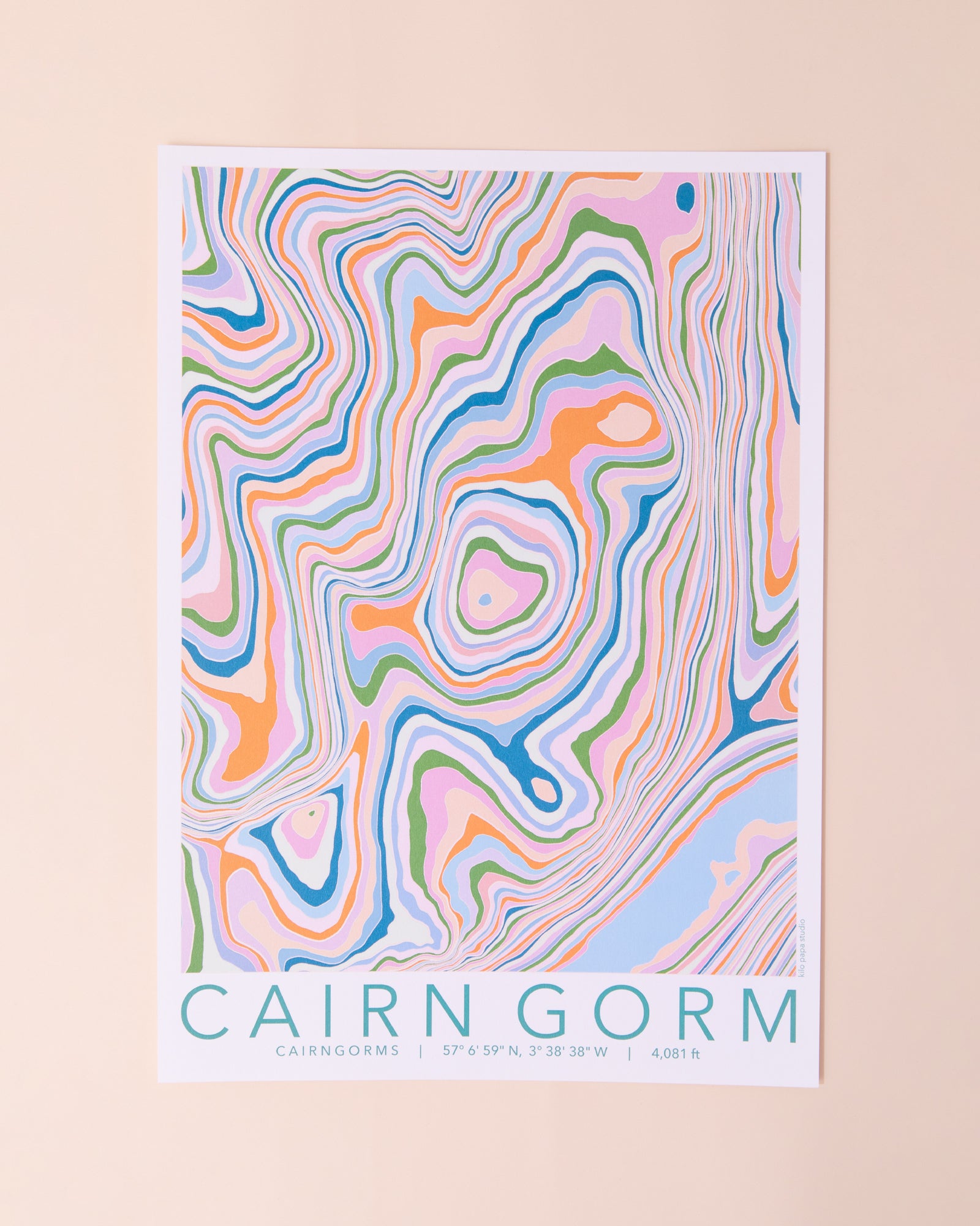 Colourful topography print of Cairn Gorm mountain
