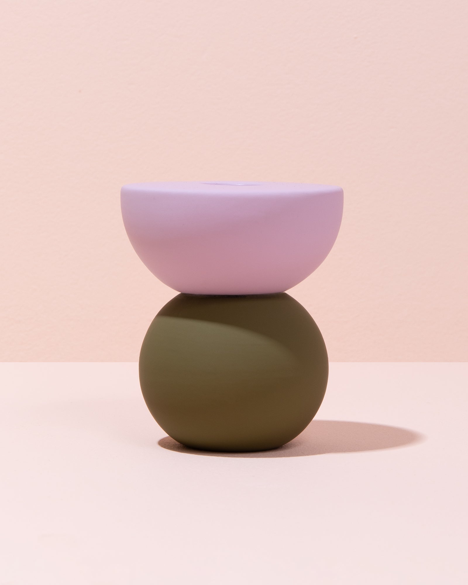 Colourful geometric candle holder incense holder in lilac and olive