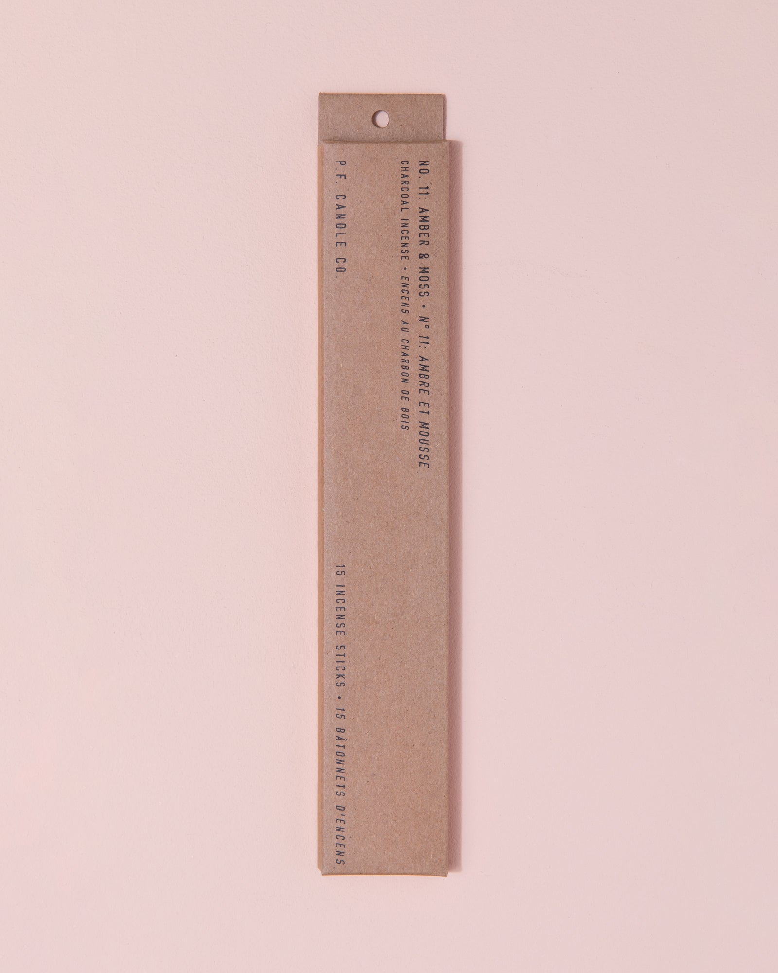 Amber & Moss scent P.F Candle Co. charcoal incense in a brown cardboard box