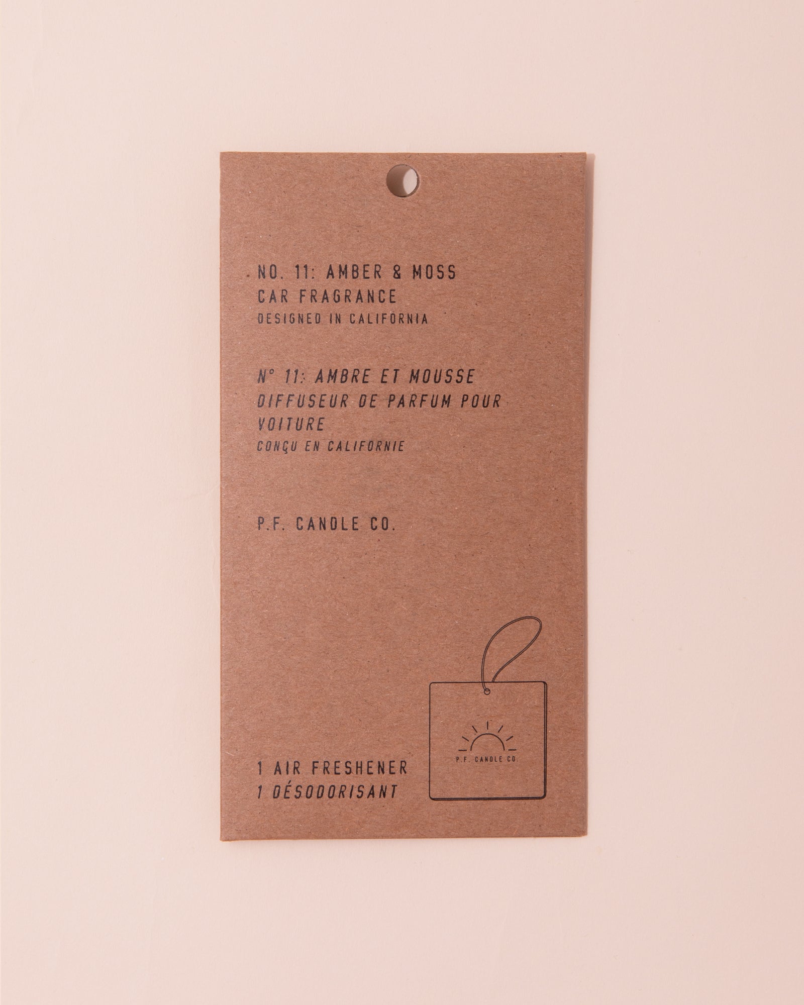Car air freshener by P.F Candle in brown kraft packaging