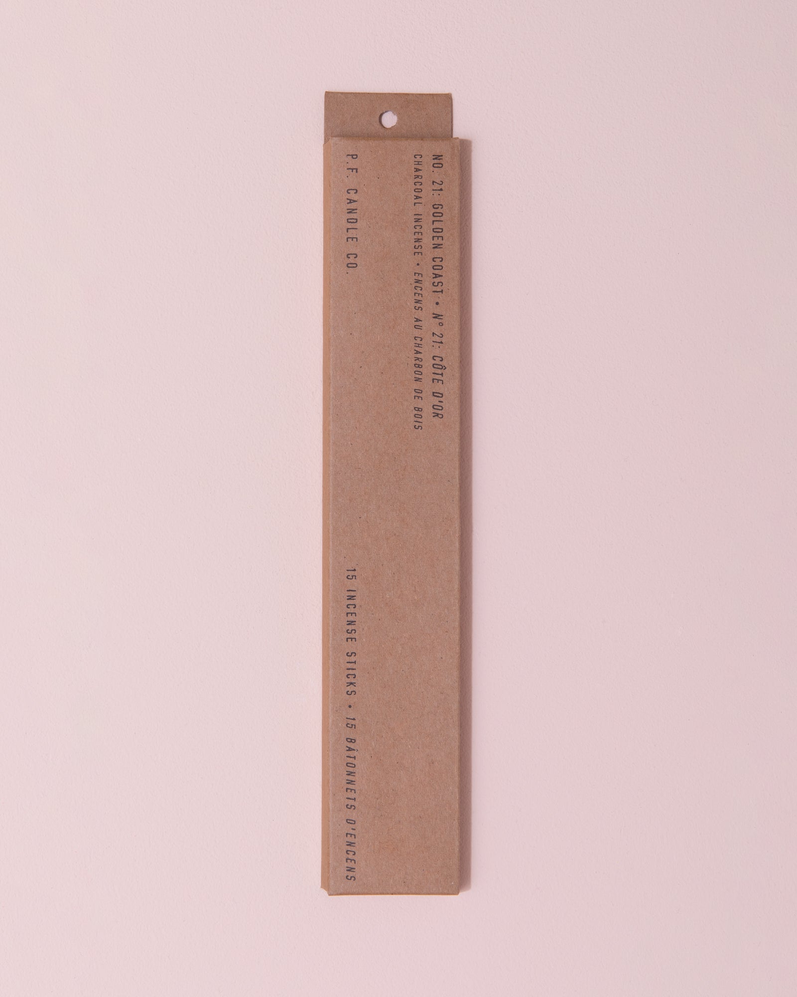 Golden Coast scent P.F Candle Co. charcoal incense in a brown cardboard box
