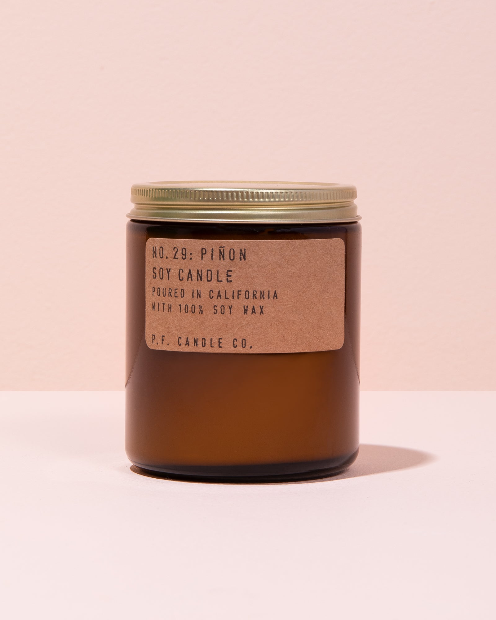 Pinon P.F Candle Co. soy candle in amber glass jar