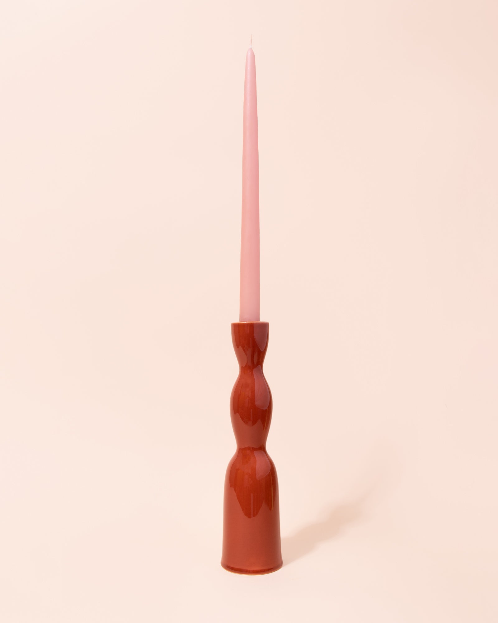 Red wavy ceramic candle holder