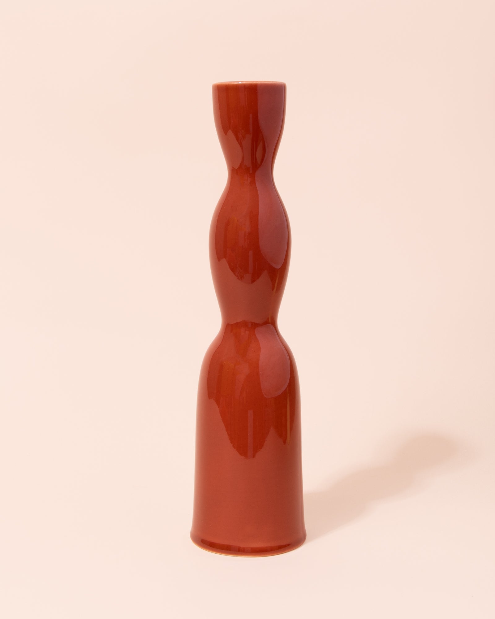 Red wavy ceramic candle holder