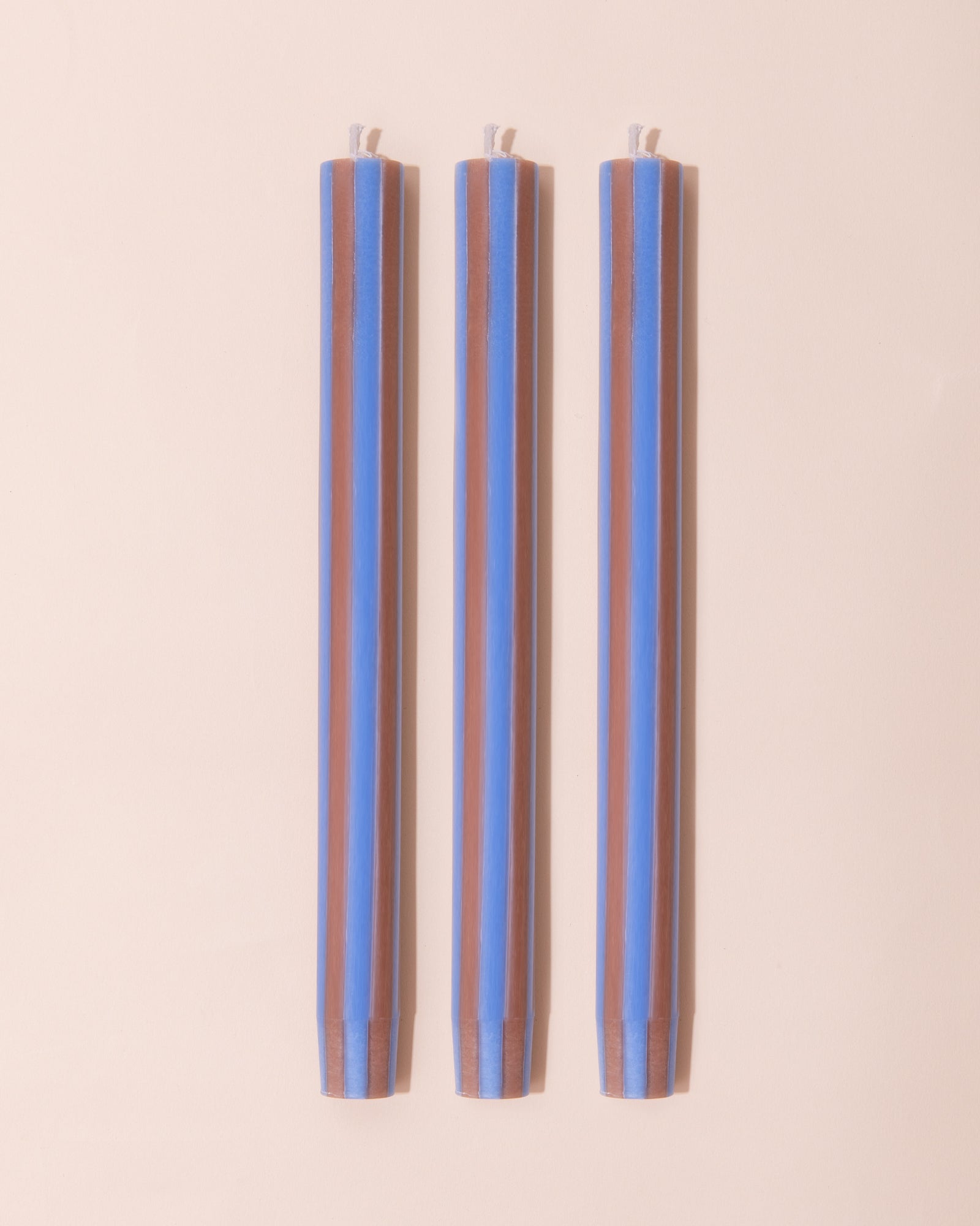 Stripe Dinner Candle | Blue + Brown