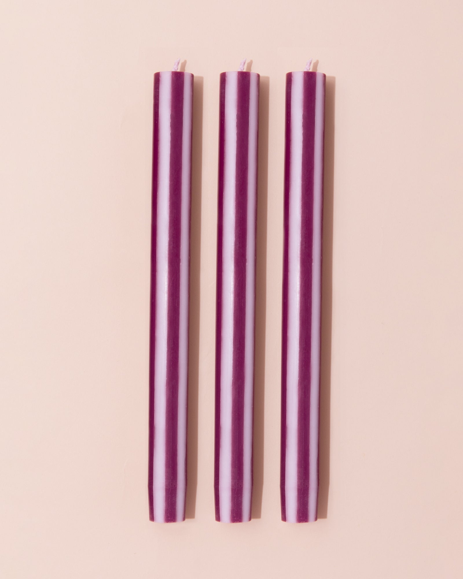 Burgundy and white striped dinner candle