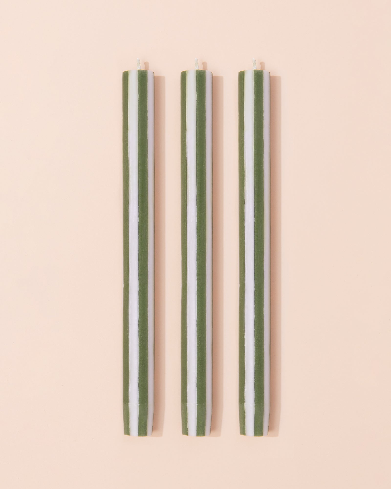 Green and white stripe dinner candle