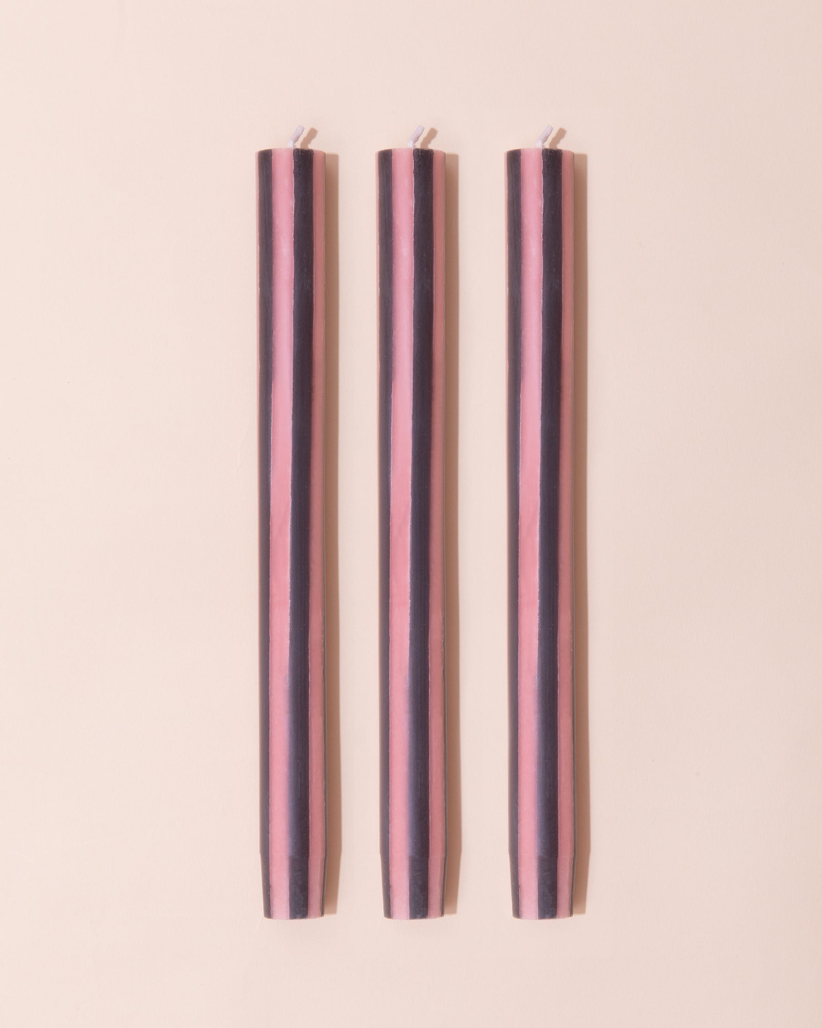 Stripe Dinner Candle | Pink + Grey