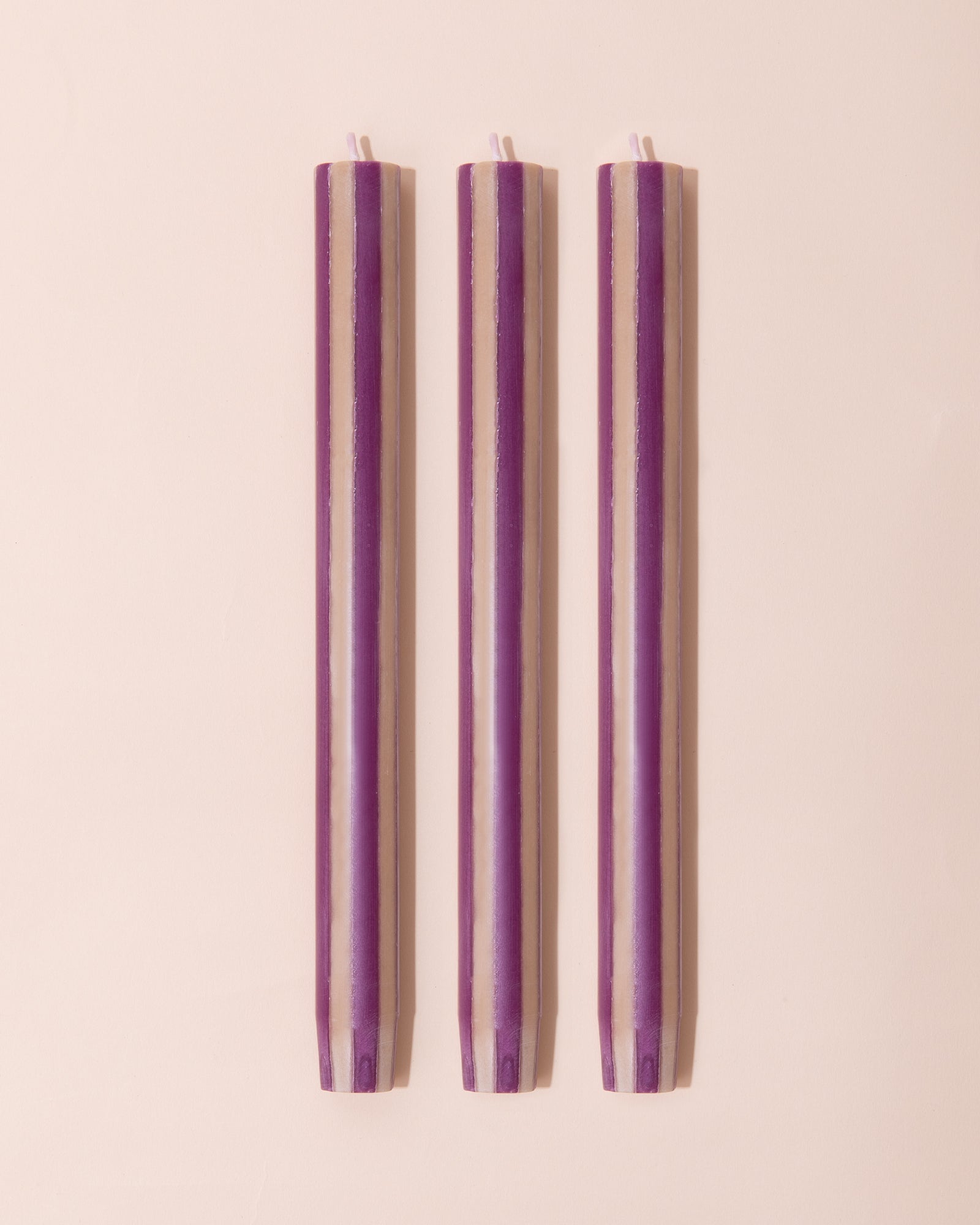 Stripe Dinner Candle | Purple + Beige