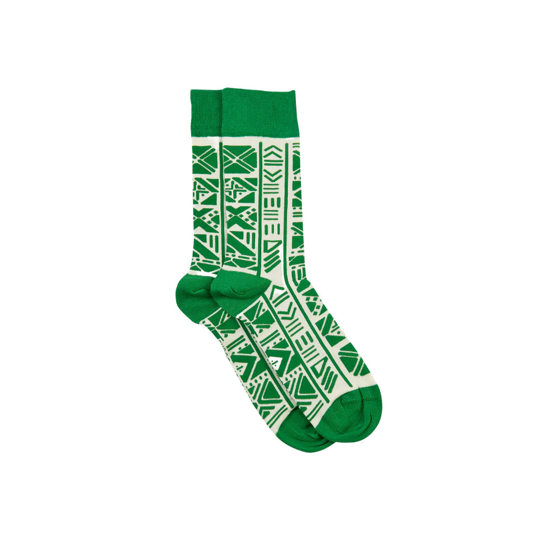 Afropop Socks | Bogolan Green