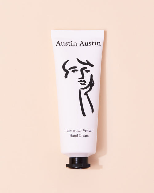 Black and white tube of Austin Austin hand cream