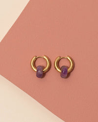 A Weathered Penny Gold Amethyst Hoops