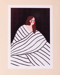 Art print of a woman in a black and white striped dress by artist Bea Müller
