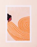 Art print of an illustration of a woman wearing an orange striped dress by artist Bea Müller