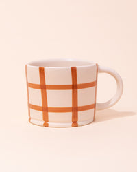 red grid check ceramic mug