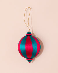 Christmas Bauble | Teal + Red Stripe