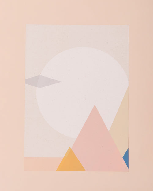 Colourful A4 art print of a mountain landscape