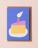 Birthday greetings card with illustration of a cake with a candle