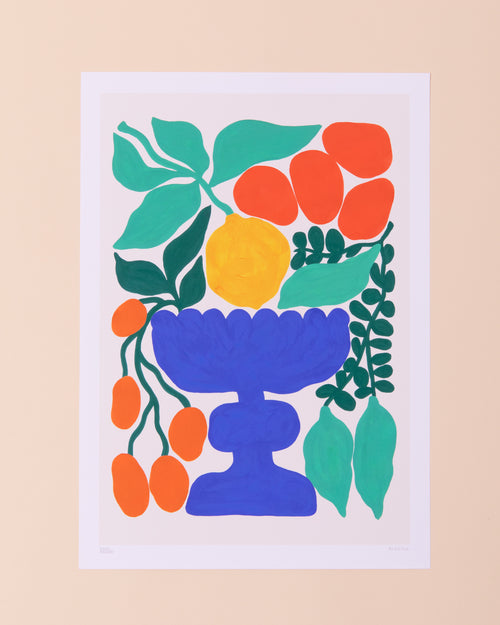 Colourful art print of a fruit bowl