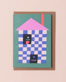 New Home greetings card with a colourful illustration of a house