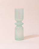 Green ribbed glass vase