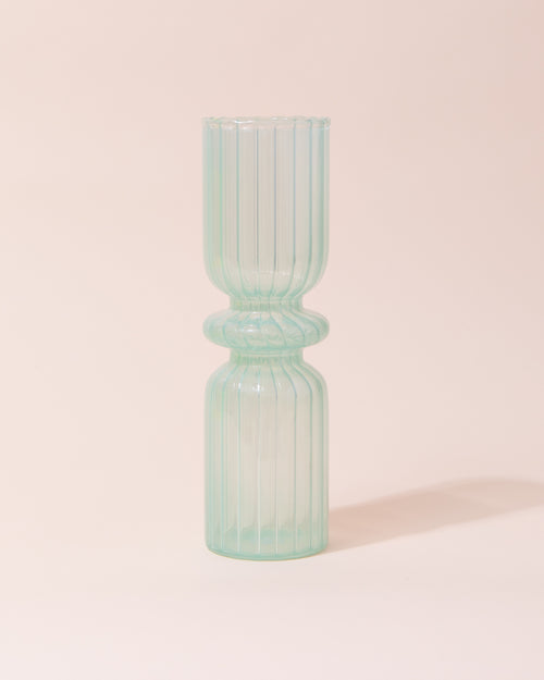 Green ribbed glass vase
