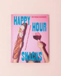 Happy Hour Snacks recipe book with pink and blue cover 