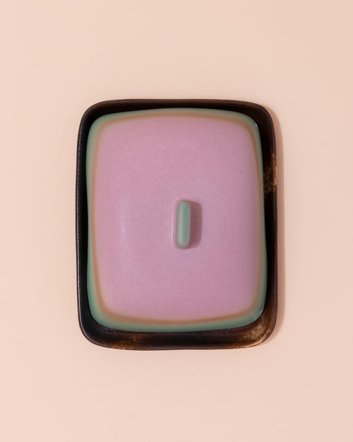 Purple, turquoise and black ceramic butter dish by HKLIVING