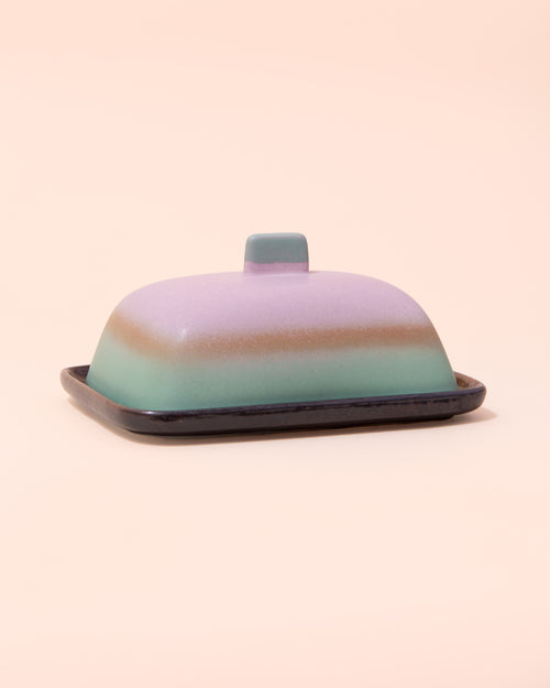 Purple, turquoise and black ceramic butter dish by HKLIVING