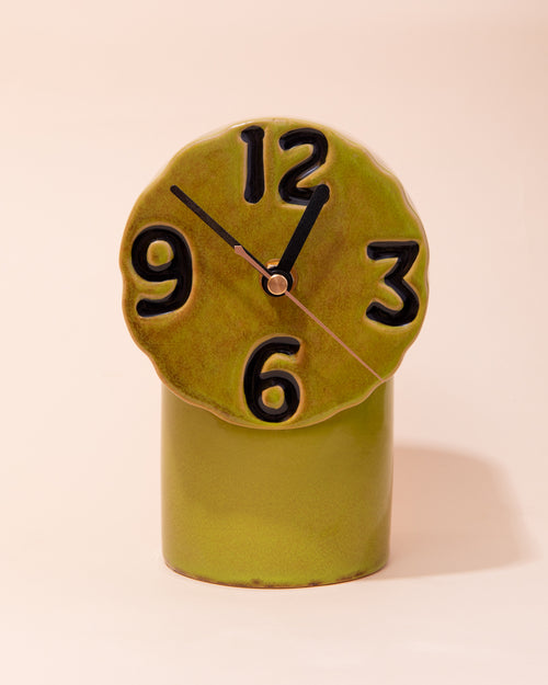 Green ceramic 70s style clock by HKLIVING