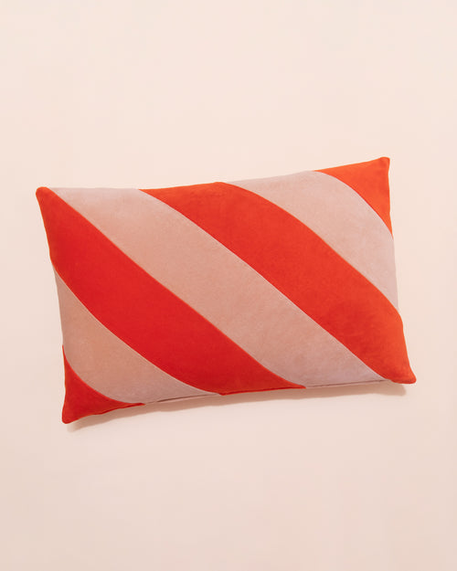 Red and white stripe velvet cushion by HKLIVING