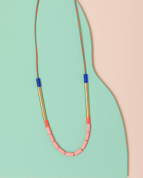Loela Pink + Blue Bead Necklace