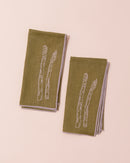 Pair of linen green napkins with embroidery of asparagus