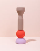 Tall colourful geometric candlestick candle holder in red, lilac and grey