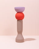 Tall colourful geometric candlestick candle holder in red, lilac and grey