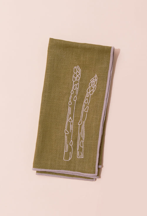 Embroidered Linen Napkin | Asparagus