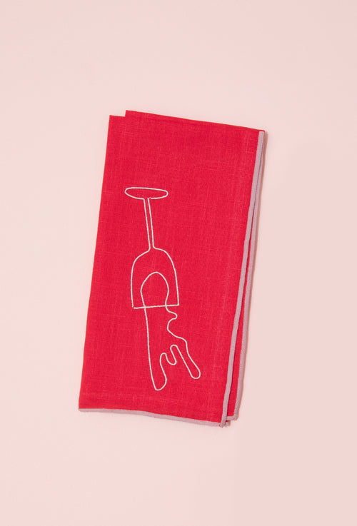 Embroidered Linen Napkin | Wine