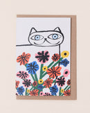 Cat In Flowers Greetings Card
