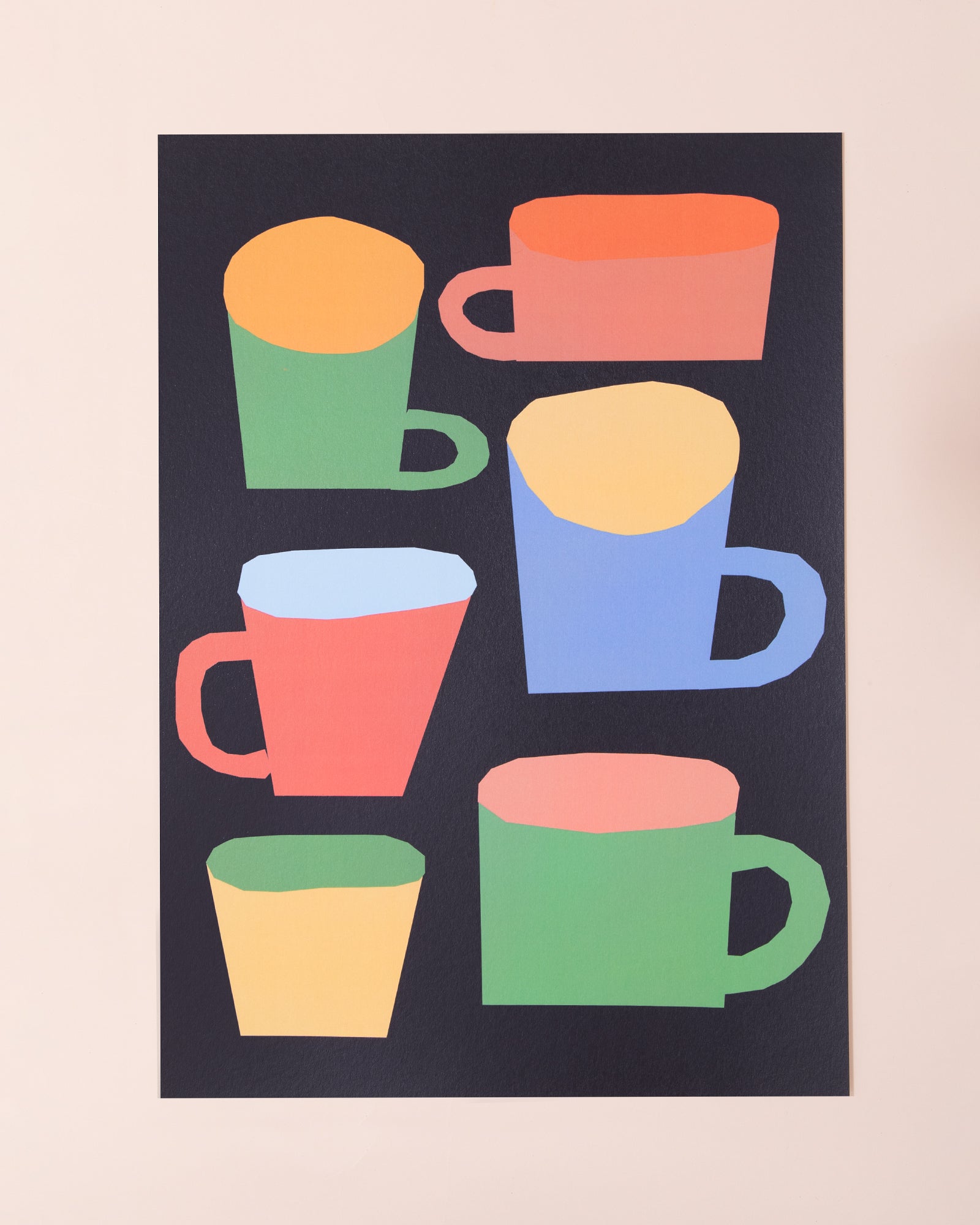 Colourful A3 print of mugs by artist Marcello Velho