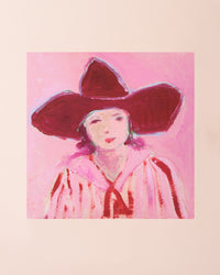 Art print of Maria Murphy original painting with a woman wearing a cowboy hat dressed in pink and red