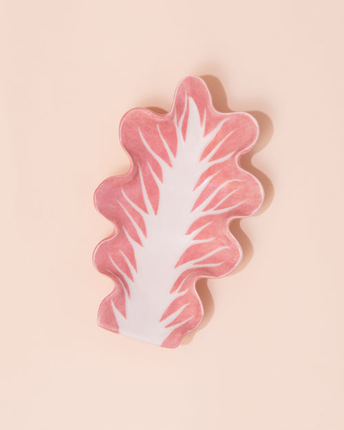 Pink and white ceramic raddichio leaf bowl