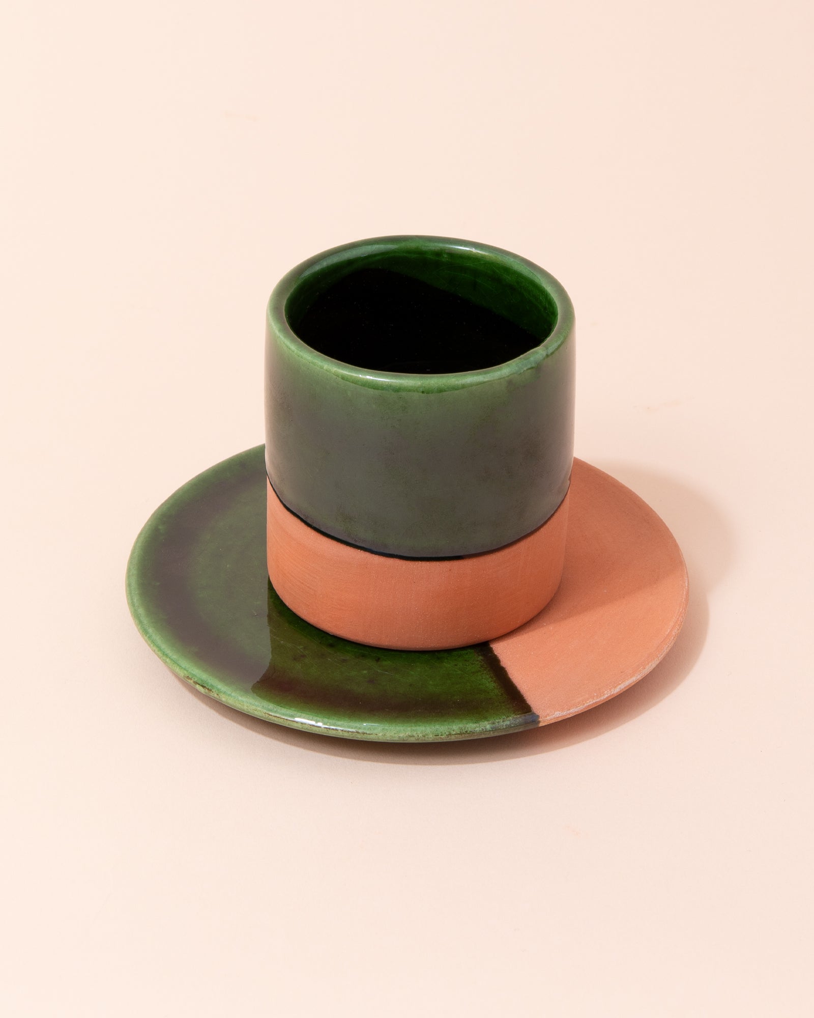 Moroccan Terracotta Espresso Cup + Saucer | Green